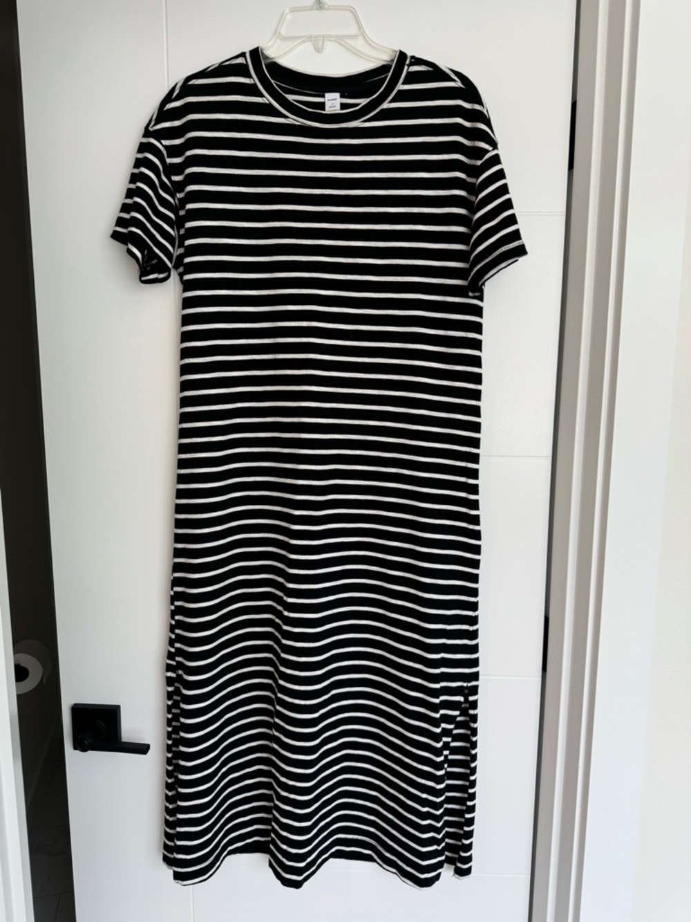 Black & White Striped Short-Sleeve Midi Dress